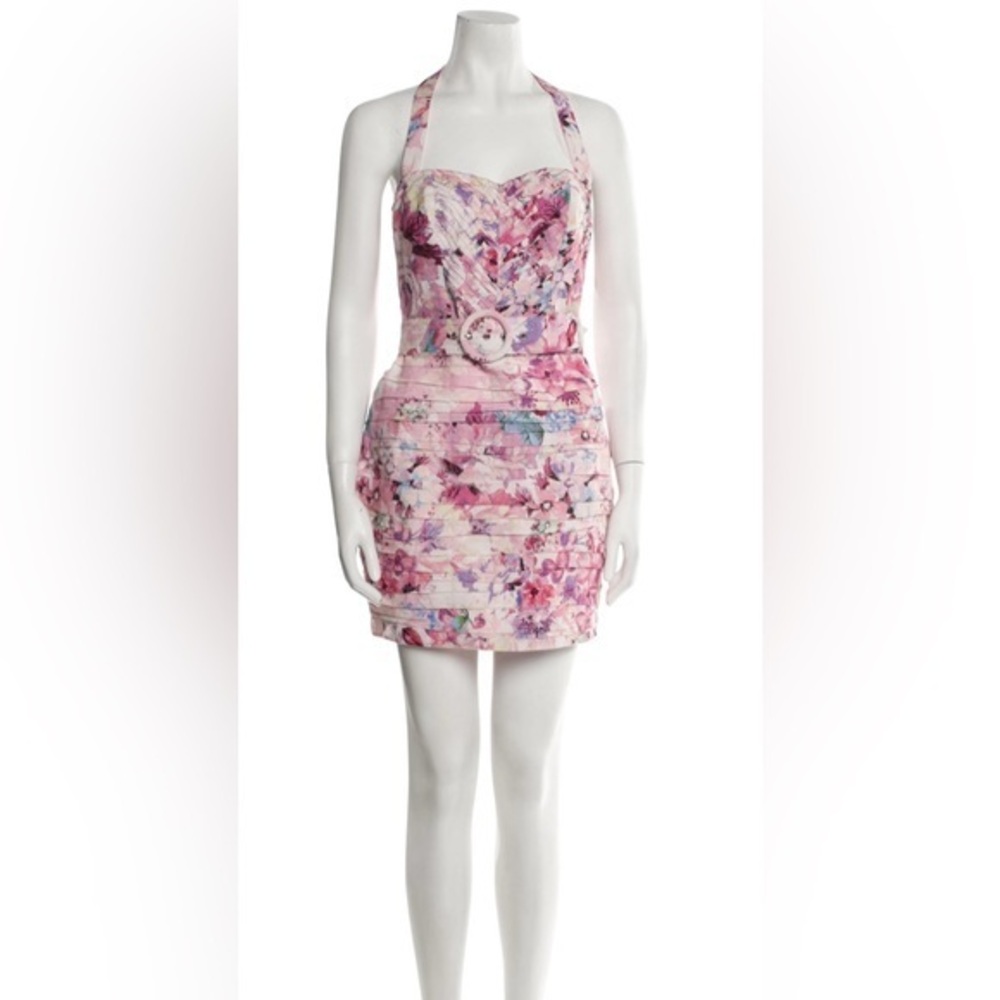 HEMANT & NANDITA Floral Ruched Halter Dress with Belt size XS